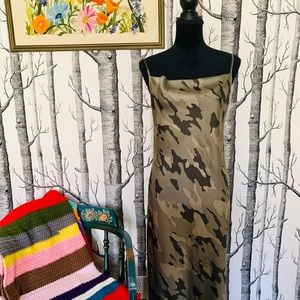 Banana Republic Army Green Camo Satin Maxi Slip Date Dress Grunge Sexy Urban